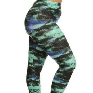 Plus Green Galaxy Leggings